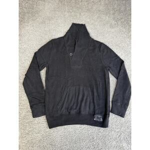 Express Sweater Mens M Black Waffle-Knit Collared Pullover Pockets Button